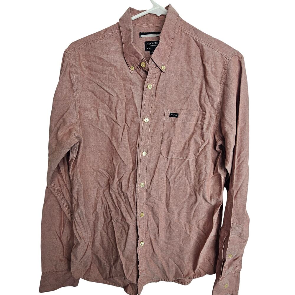 RVCA Mens Slim Fit Button Down Shirt Sz S Skater Grunge Business Casual Everyday